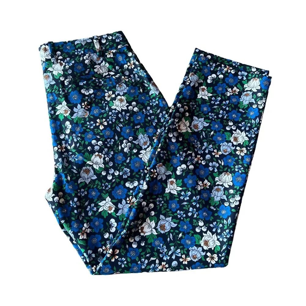 Tory Sport | Tory Burch | Blue Floral Print Straight High Waisted Trouser Pants - Picture 4 of 13